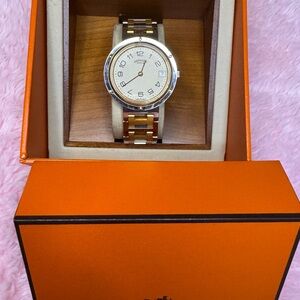 AUTHENTIC HERMES Clipper Watch 2tone (K18 Gold Plated and Silver) 33 mm